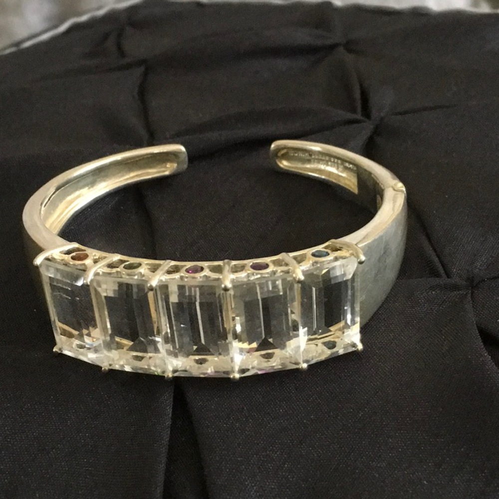 Silver Bracelet with Clear Quartz Stones